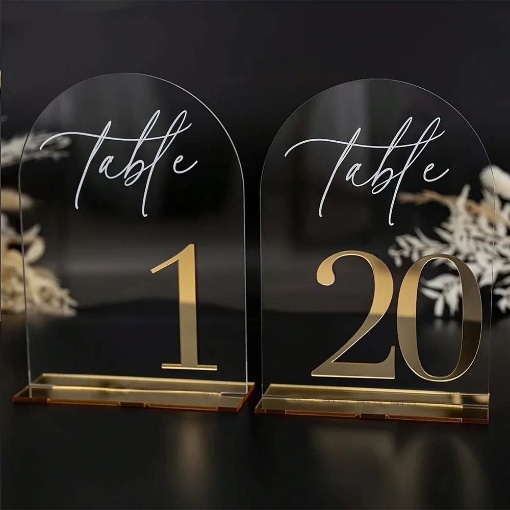 Custom 1 and 10pcs clear Acryl - Table Number Gold ulasan dan harga