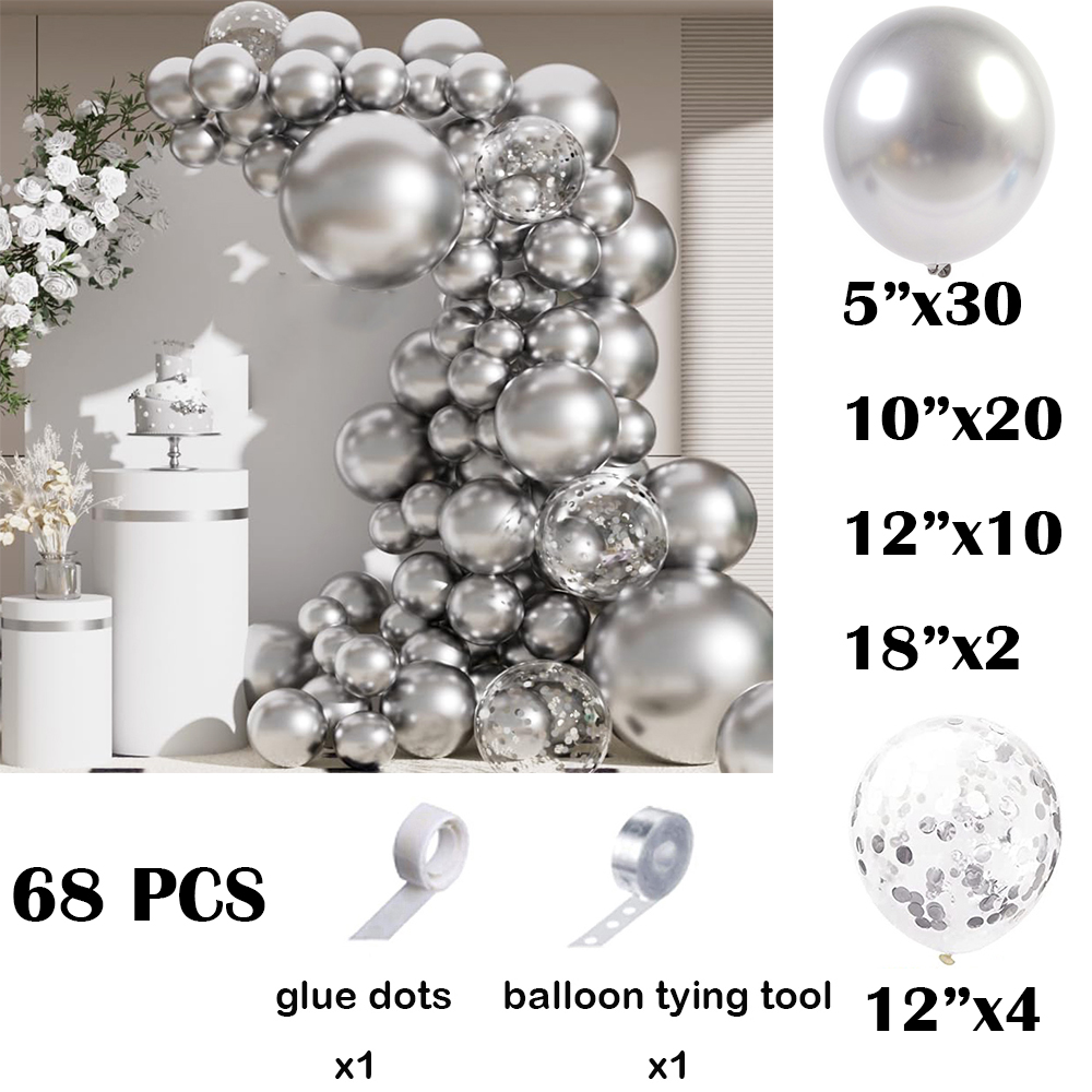 68Pcs Metallic Silver Balloons - Wedding Balloon Arch ulasan dan harga