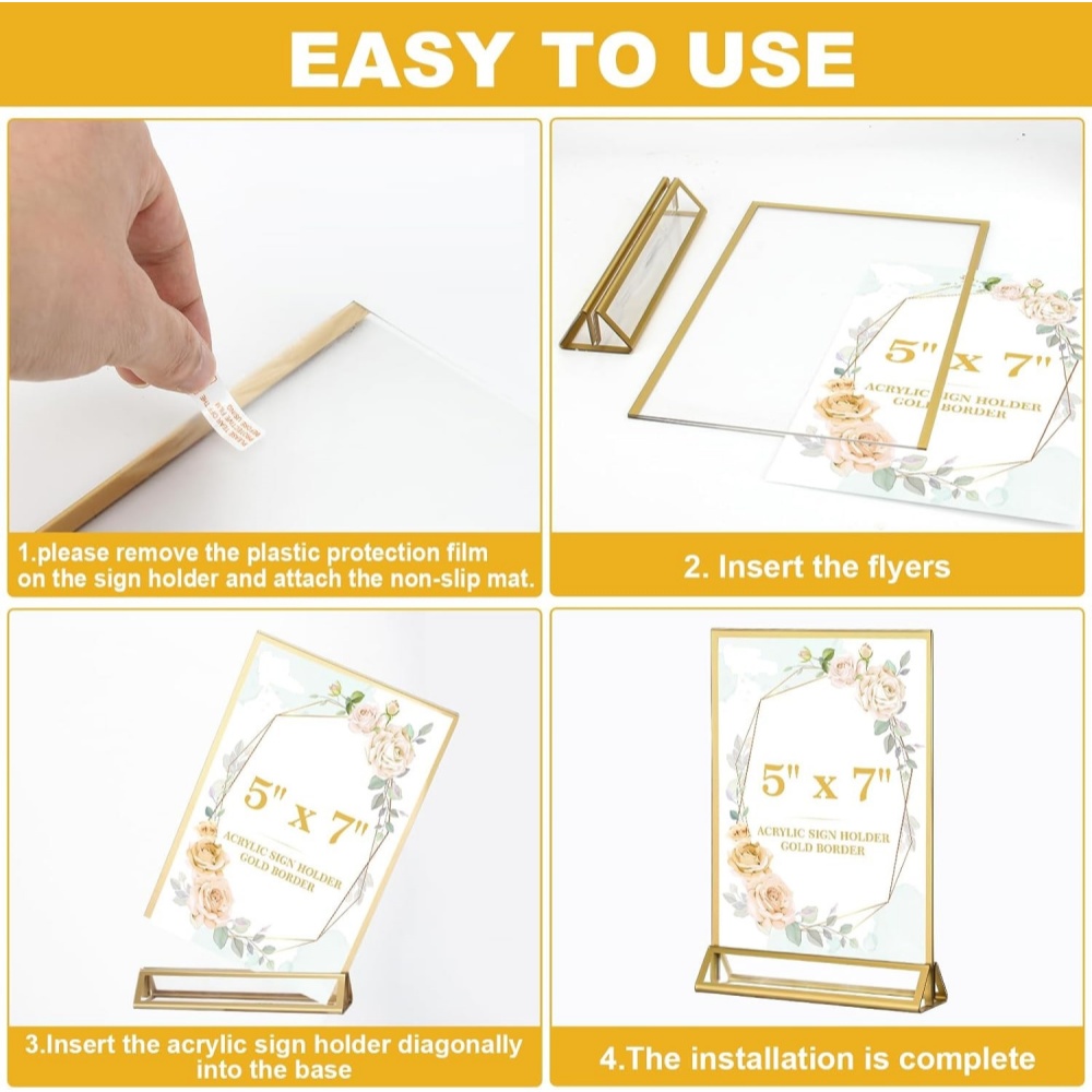 6Pack 5x7 Clear Acrylic Sign H - Table Number Gold ulasan dan harga