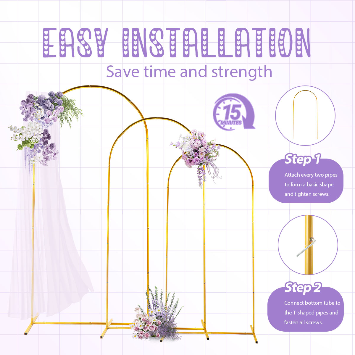 3Pack Golden Metal Arch Kits,  - Wedding Balloon Arch ulasan dan harga