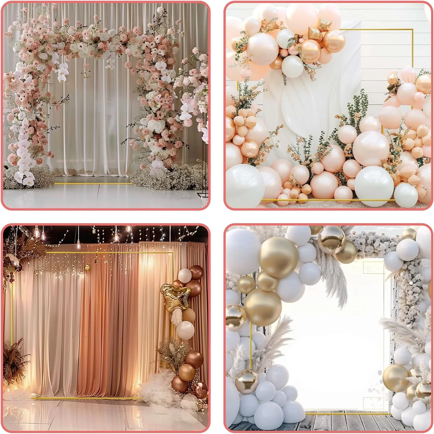 Gold Wedding Arches Square Bac - Wedding Balloon Arch ulasan dan harga